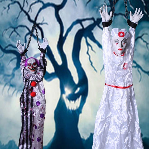 Halloween Hanging Scary Clown Decoration Voice Control Glowing Sound Electric Ghost Haunted House Secret Room Horror Scene Layout Props Hanging Ornament