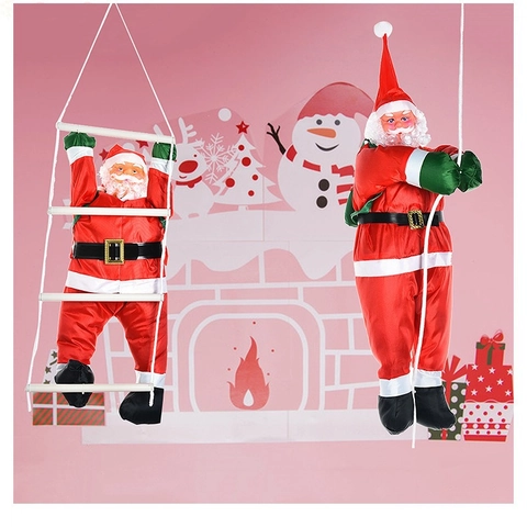 Père Noël Grimpant Décoration de Noël Poupée en Tissu à Suspendre pour Arbre de Noël Fenêtre Jardin Décoration de Fête