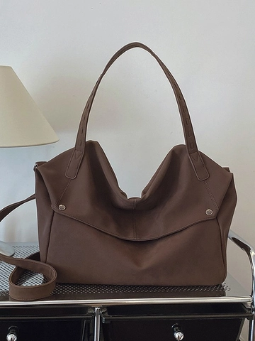 Vintage Women Large Capacity Matte PU Leather Tote Bag Fashion Single Shoulder Commuter Hobo Bag With Adjustable Strap