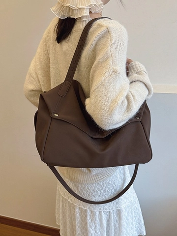 Vintage Women Large Capacity Matte PU Leather Tote Bag Fashion Single Shoulder Commuter Hobo Bag With Adjustable Strap