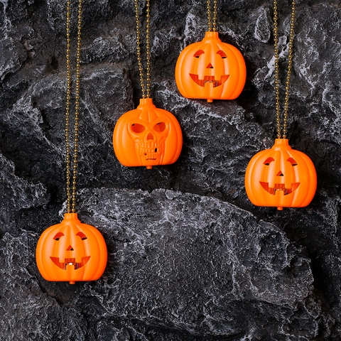 Halloween LED Leuchtende Kürbis Halskette Mit Goldener Perlenkette Mehrfarbig Blinkender Jack O Lantern Anhänger Party Deko