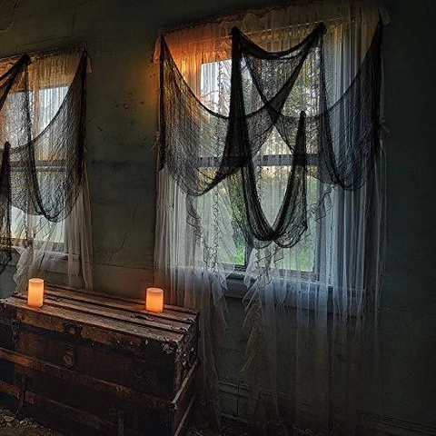 Halloween Creepy Cloth Polyester Mesh Horror Party Decoration Haunted House Props Gothic Black Gauze Indoor Outdoor Decor
