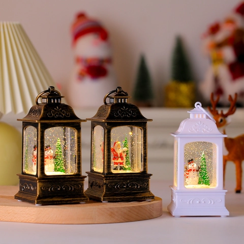Lanterne à Eau Boule de Neige de Noël Père Noël Bonhomme de Neige Avec Lumière LED Paillettes Décoration de Table