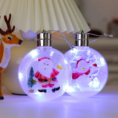 Bola de Navidad Brillante LED Adorno Decoración Colgante Transparente Con Papá Noel Muñeco de Nieve Reno Para Árbol Fiesta