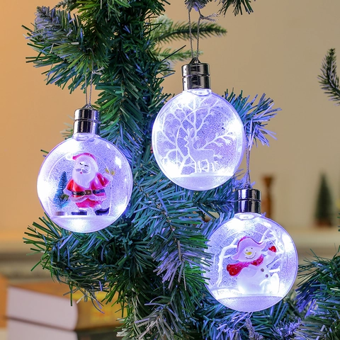 Bola de Navidad Brillante LED Adorno Decoración Colgante Transparente Con Papá Noel Muñeco de Nieve Reno Para Árbol Fiesta