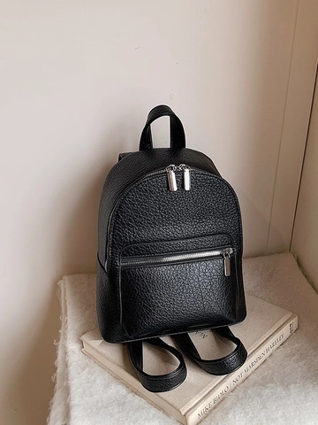Women's Fashion Pebble PU Leather Backpack Simple Casual Small Messenger Travel Bag For College Students Solid Color Daypack