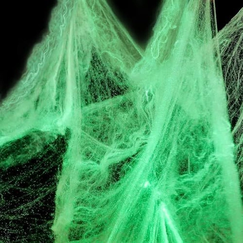 Set Decorazioni Ragnatela Halloween Bagliore Nel Buio Con Piccoli Ragni Neri Ragnatela Estensibile In Fibra Sintetica Festa