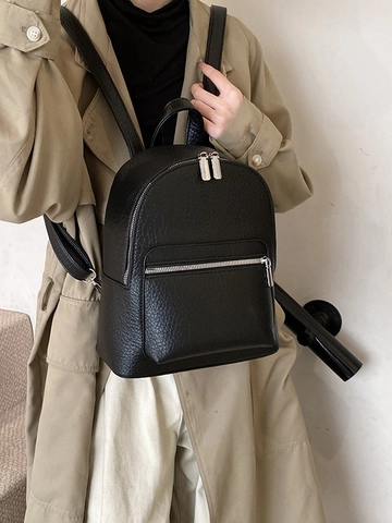 Women's Fashion Pebble PU Leather Backpack Simple Casual Small Messenger Travel Bag For College Students Solid Color Daypack