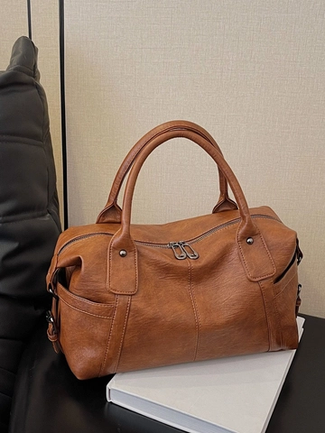 Bolso Boston Vintage para Mujer Gran Capacidad Cuero PU Color Sólido Bolso de Hombro Bandolera Casual Trabajo Tote Bag