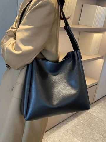 Bolso de Hombro de Cuero PU Vintage para Mujer Gran Capacidad Color Sólido Bolso Tote Minimalista Urbano Con Correa Ajustable