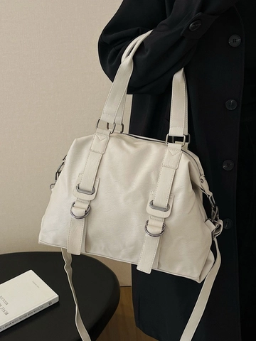 Borsa Tote da Donna in Pelle PU di Grande Capacità con Motivo Litchi Vintage Tracolla a Spalla per Viaggi Ufficio Quotidiano
