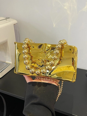 Bolso de Bandolera para Mujer de Acrílico con Pliegues de Espejo Asa de Cuentas Correa de Cadena Bolso de Fiesta Pequeño