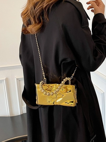 Bolso de Bandolera para Mujer de Acrílico con Pliegues de Espejo Asa de Cuentas Correa de Cadena Bolso de Fiesta Pequeño