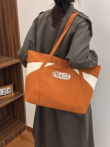 Bolso Tote de Lona para Mujer de Gran Capacidad Color de Contraste Impresión de Letras Bolso de Hombro Casual Diario