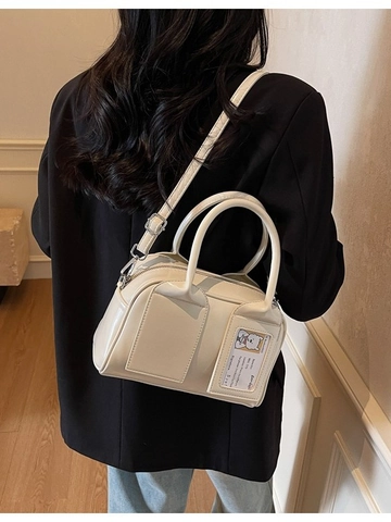 Borsa a Mano Boston da Donna in Pelle PU Lucida Con Slot per Carte Trasparente e Tracolla Staccabile Borsa a Tracolla Tinta Unita