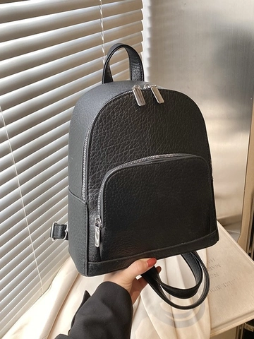 Sac à Dos Femme Mode en Cuir PU Texture Litchi Style Preppy Grande Capacité Cartable Étudiant Sac de Voyage