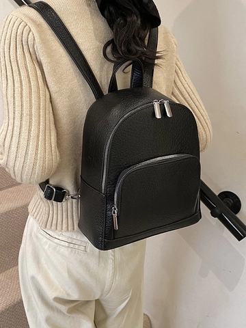 Sac à Dos Femme Mode en Cuir PU Texture Litchi Style Preppy Grande Capacité Cartable Étudiant Sac de Voyage