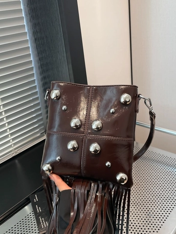 Bolso Bandolera Punk Vintage con Flecos y Remaches para Mujer Bolso de Hombro Pequeño de Sobre en Cuero de PU Lujo con Borla Regalo
