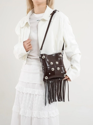 Bolso Bandolera Punk Vintage con Flecos y Remaches para Mujer Bolso de Hombro Pequeño de Sobre en Cuero de PU Lujo con Borla Regalo