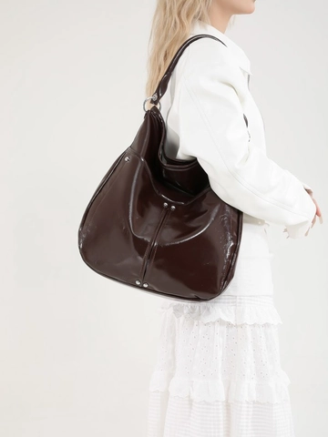 Bolso de Hombro de Cuero PU Gran Capacidad Mujer Color Sólido Plisado Tote Hobo Bolso Remaches Plata Hebilla Magnética