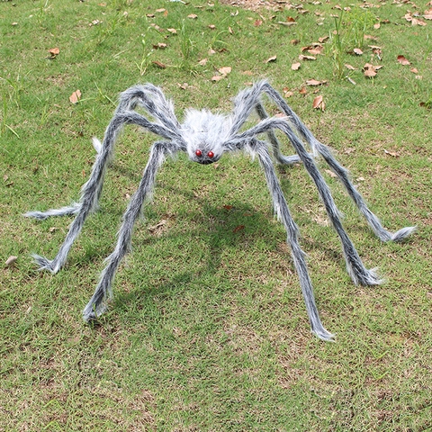 Decorazione Ragno Gigante di Peluche per Halloween Realistico Ragno Pelosi Con Gambe Pieghevoli Occhi Rossi per Esterno Giardino Bar
