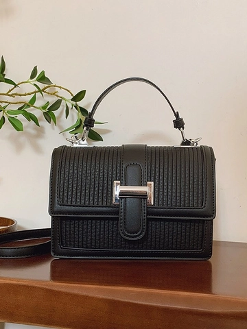 Γυναικεία Μικρή Τετράγωνη Τσάντα Crossbody Vintage PU Δερμάτινη Πλισέ Τσάντα Χειρός Με Μεταλλική Κλειδαριά H Χρωματική Αντίθεση Για Γραφείο
