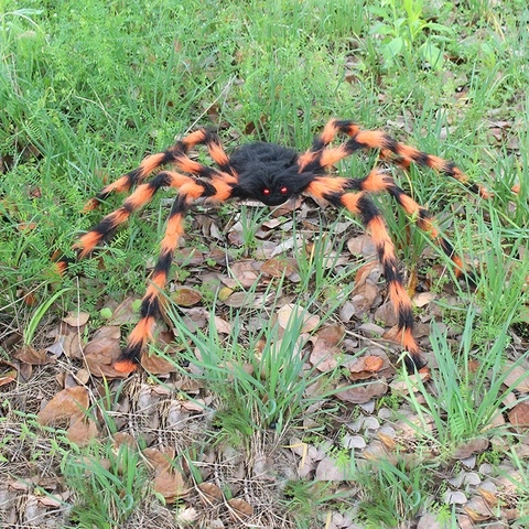 Decoración de Araña Gigante de Halloween Araña de Peluche Espeluznante Con Patas Flexibles Ojos Rojos Realistas Prop para Fiesta Jardín
