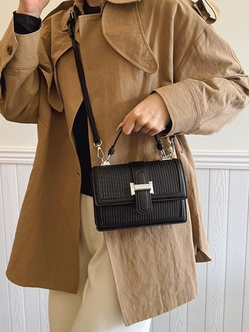 Γυναικεία Μικρή Τετράγωνη Τσάντα Crossbody Vintage PU Δερμάτινη Πλισέ Τσάντα Χειρός Με Μεταλλική Κλειδαριά H Χρωματική Αντίθεση Για Γραφείο