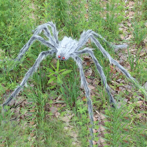 Decorazione Ragno Gigante di Peluche per Halloween Realistico Ragno Pelosi Con Gambe Pieghevoli Occhi Rossi per Esterno Giardino Bar