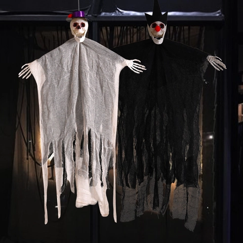 Halloween Hängende Geist Totenkopf Dekoration Mit Zylinder Gruselige Skelett Geist Requisiten Für Spukhaus Party Tür Dekor