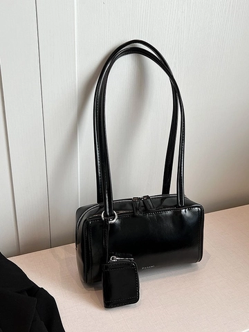 Borsa Sottobraccio in Pelle PU Minimalista Donna Tinta Unita Rettangolare Con Mini Bustina per Pendolarismo Quotidiano