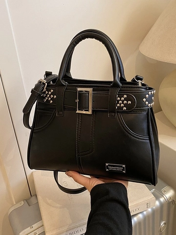 Borsa a Mano da Donna in Pelle PU Alla Moda Con Rivetti e Fibbia Borsa a Tracolla Trendy Con Tracolla Rimovibile