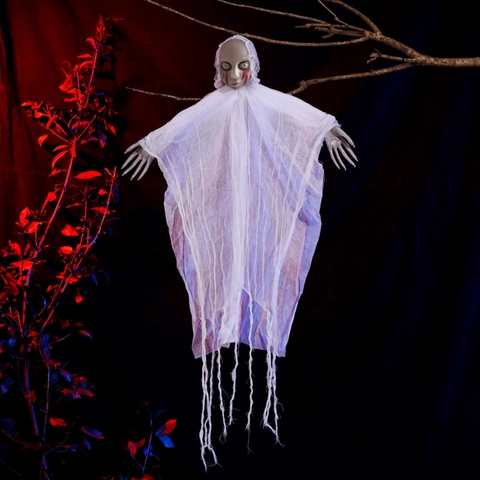Halloween Hanging Ghost Decoration Bleeding Doll Horror Ghost House Prop Scary White Black Gauze Hanging Ornament For Party