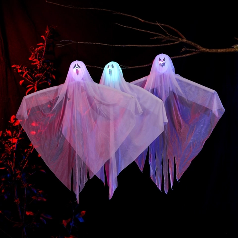 Halloween Hängende Leuchtende Geist Dekoration Gruseliges Weißes Netz Gespenst Mit LED Licht Für Spukhaus Party Requisiten