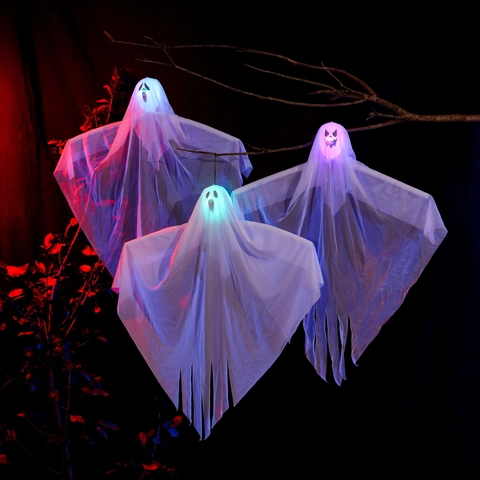 Halloween Hängende Leuchtende Geist Dekoration Gruseliges Weißes Netz Gespenst Mit LED Licht Für Spukhaus Party Requisiten