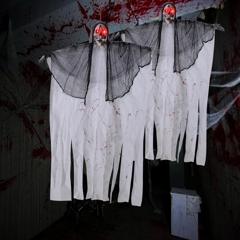 Decorazione Fantasma Appeso di Halloween Con Occhi Rossi LED a Controllo Vocale Fantasma Teschio di Sangue per Puntelli per Feste Casa Stregata
