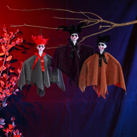 Halloween Hangende Spookpoppen Decoratie Stof Kunststof Glitter Gaas Veer Ornamenten Voor Feest Bar Tuin Binnenplaats Horror Rekwisieten