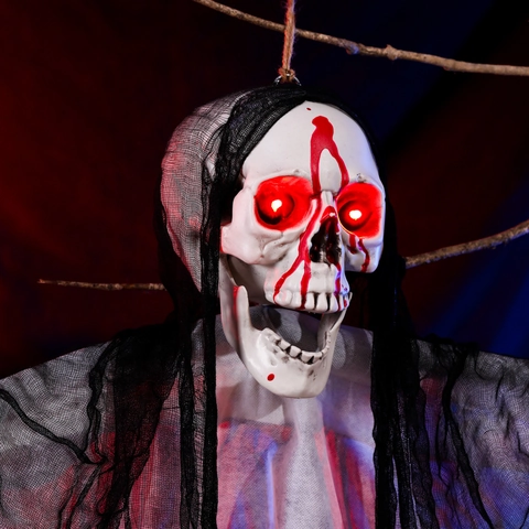 Decorazione Fantasma Appeso di Halloween Con Occhi Rossi LED a Controllo Vocale Fantasma Teschio di Sangue per Puntelli per Feste Casa Stregata