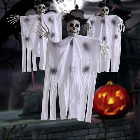 Halloween Hängende Geist Skelett Dekoration Mit Biegsamen Draht Händen Kunststoff Stoff Gruseliges Spukhaus Party Requisite Hängender Totenkopf