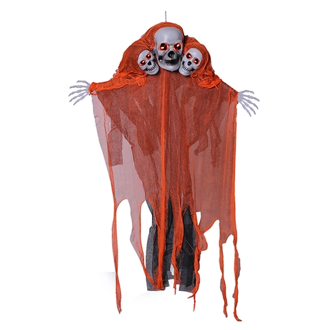 Halloween Geräuschaktivierter Leuchtender Dreiköpfiger Skelett Hängegeist Requisite Horror Geist Für Secret Room Party Dekoration
