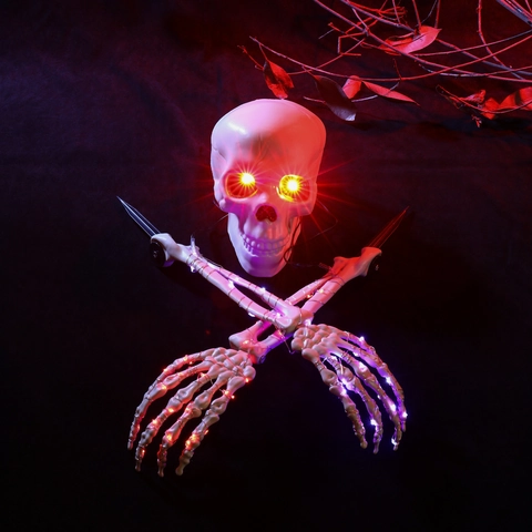 Halloween Esqueleto Luminoso Estacas Con LED Caja De Batería Impermeable Cráneo Y Manos Exterior Jardín Césped Decoración