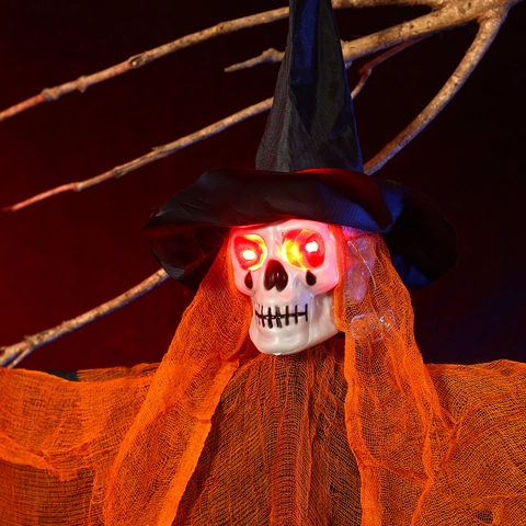 Halloween Hanging Witch Ghost Skeleton Decoration With LED Glowing Red Eyes For Haunted House Bar Party Yard Home Decor