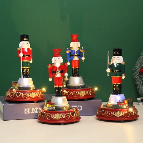 Cascanueces de Navidad Adorno Musical Con Tren Giratorio LED Brillante Resina Decoración del Hogar Regalo de Mesa