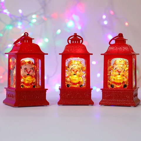 Lanterna ad Acqua LED Caishen per Capodanno Cinese Globo di Neve Dio della Ricchezza Luce Notturna Ornamento da Tavolo