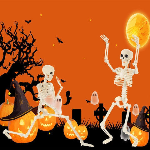 Lebensgroße Bewegliche Halloween Skelett Requisite Für Spukhaus Party Dekoration Langlebiger Kunststoff Knochenweiß