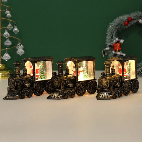 Vintage Noël LED Lumineux Train Boule À Neige Ornement Père Noël Bonhomme De Neige Décoratif Miniature Lampe Cadeau De Vacances Décoration