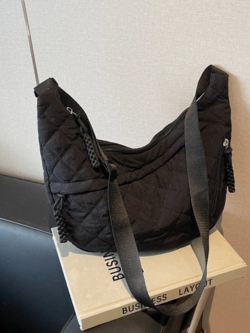 Bolso Bandolera Acolchado de Gran Capacidad para Mujer Nylon Media Luna Hobo Bag Con Correa Ancha Ajustable Casual Hombro