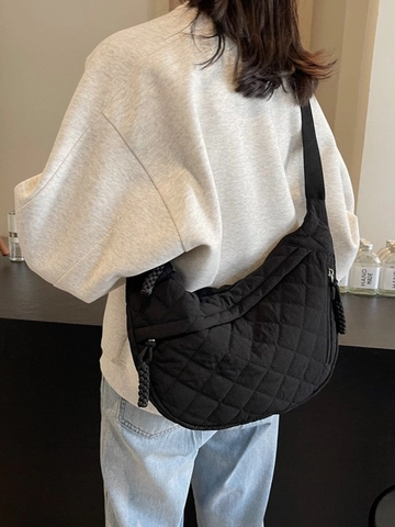 Bolso Bandolera Acolchado de Gran Capacidad para Mujer Nylon Media Luna Hobo Bag Con Correa Ancha Ajustable Casual Hombro
