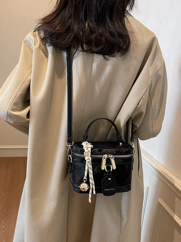 Borsa a Tracolla Vintage a Scatola Con Ciondolo a Campanello in Pelle PU Piccola Borsa Quadrata da Donna Elegante Borsa da Lavoro