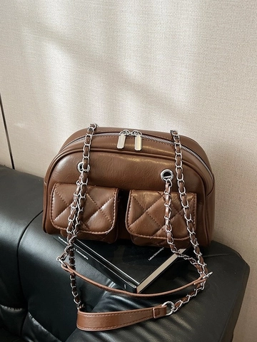 Borsa a Spalla in Pelle PU Trapuntata Vintage per Donna Borsa a Cuscino a Rombi di Grande Capacità Borsa a Catena Sotto l'Ascella